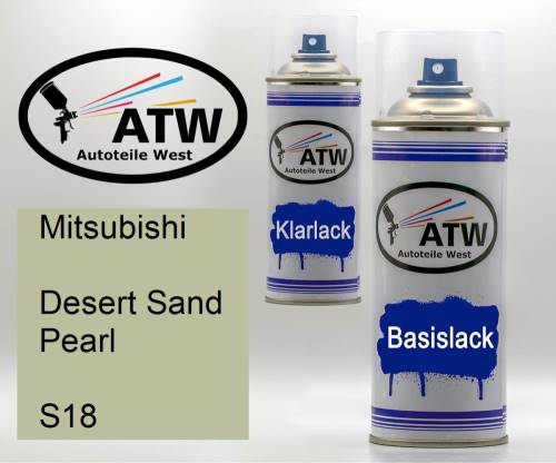 Mitsubishi, Desert Sand Pearl, S18: 400ml Sprühdose + 400ml Klarlack - Set, von ATW Autoteile West.